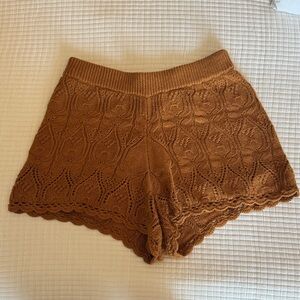 Sezane High Waist Knit Shorts in Brown
